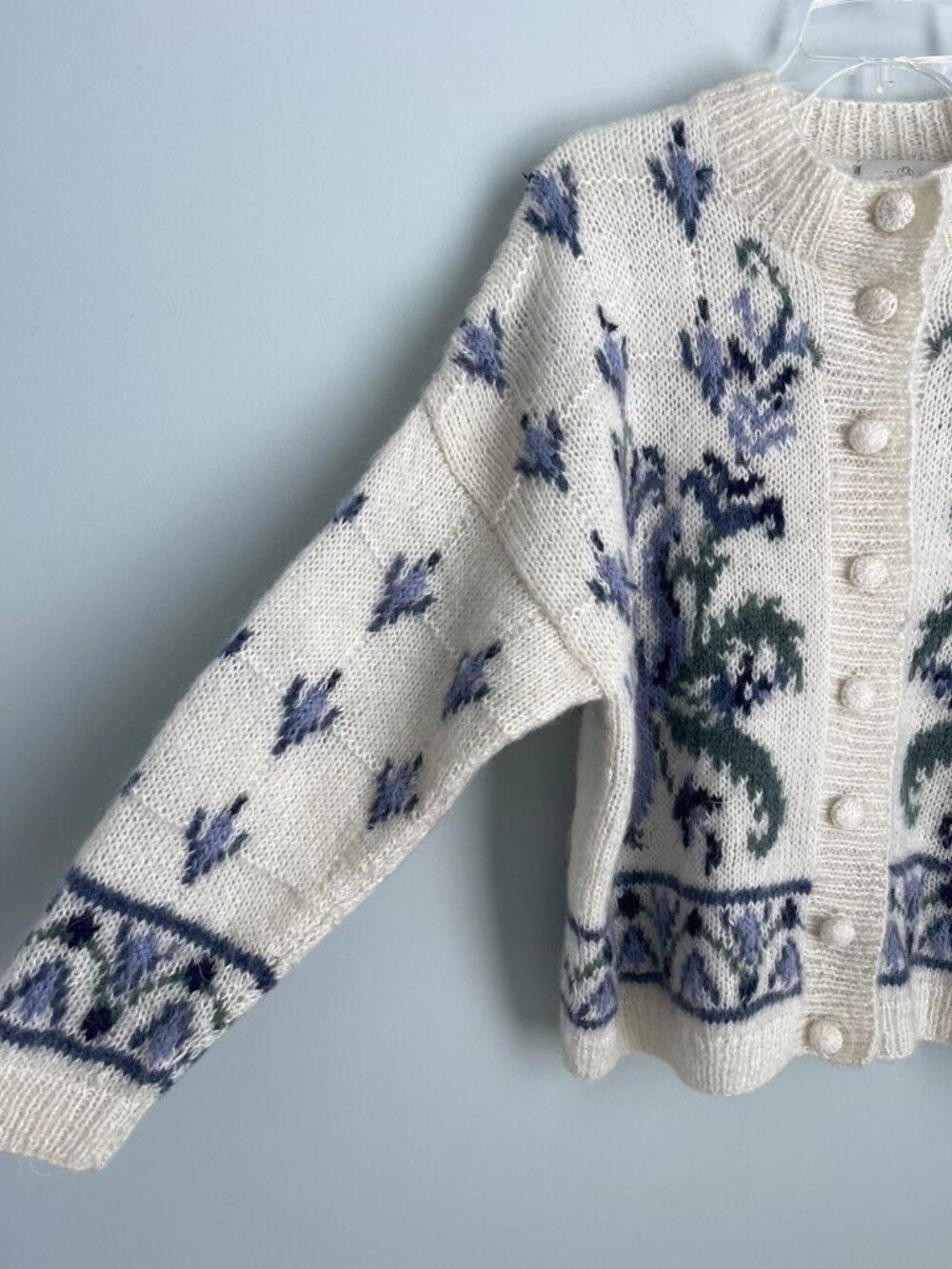 Vtg Express Tricot Handknitted Mohair Blend Fuzzy Cardigan Oversized - Picture 4 of 7